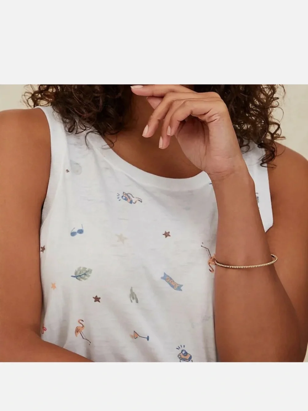 Torrid Summertime Print Crew Tank Vintage Burnout Lightweight White - Picture 4 of 6